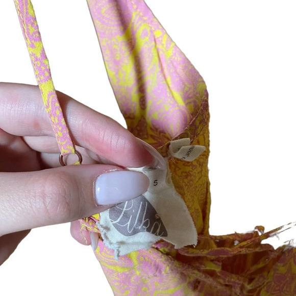 Anthropologie Lilka Saffron Romper Culottes Tie Back Floral Pink Yellow Small - Picture 10 of 12